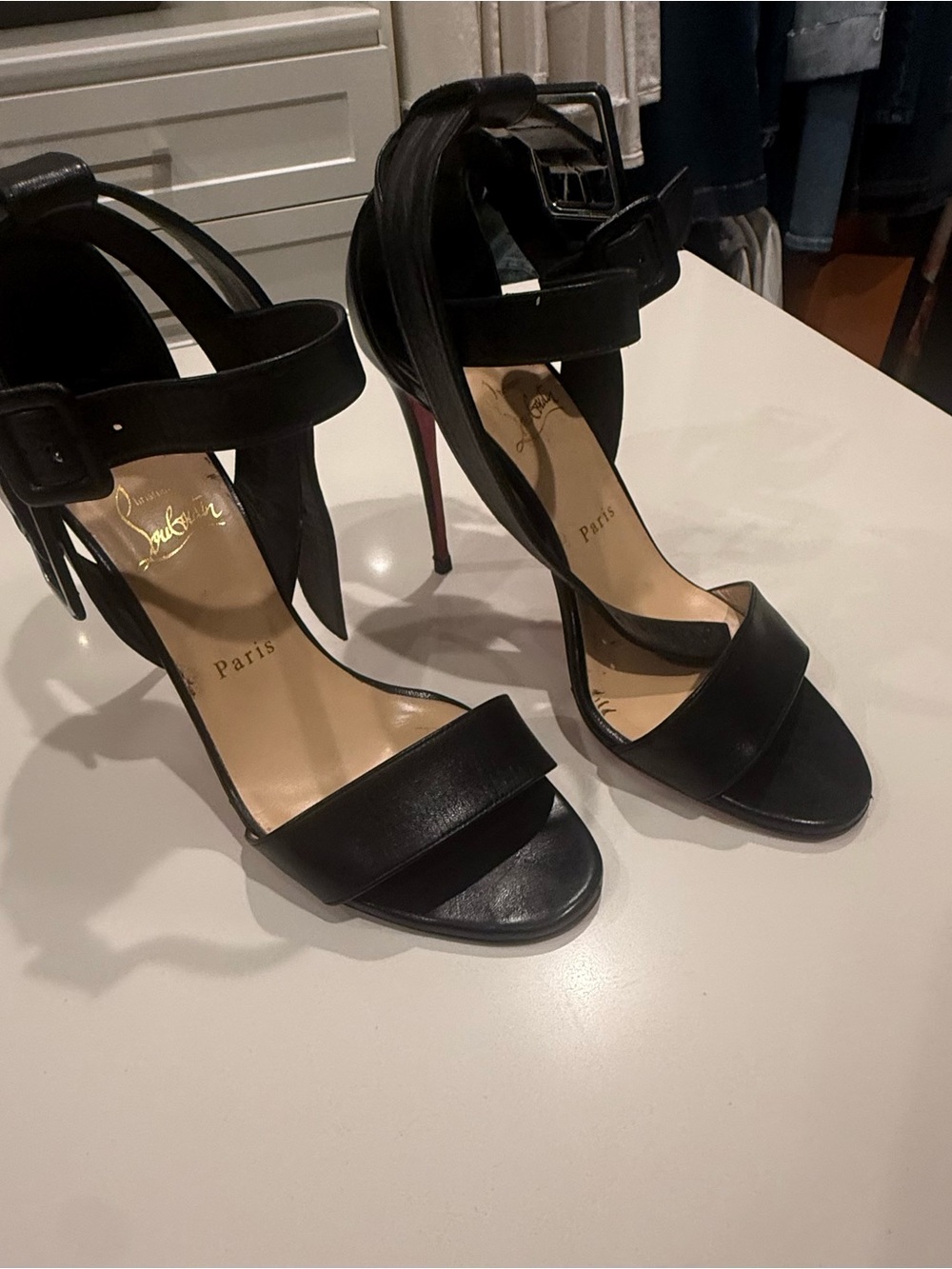Christian Louboutin multipot Black Leather Strappy Ankle-Heel Sandals sz 39 8.5 - Picture 6 of 10